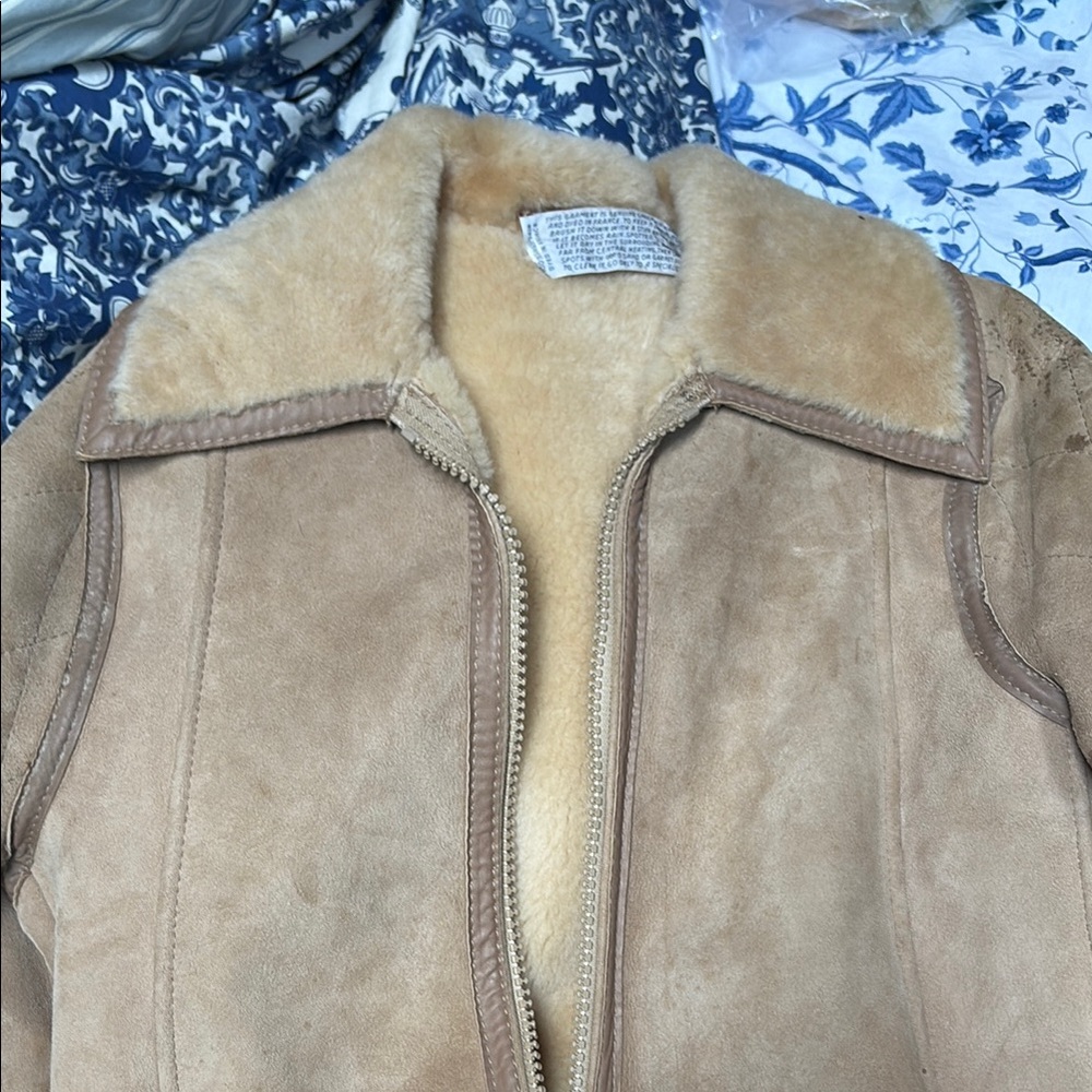 Tan Suede Shearling Coat with Plush Sheepskin Lining